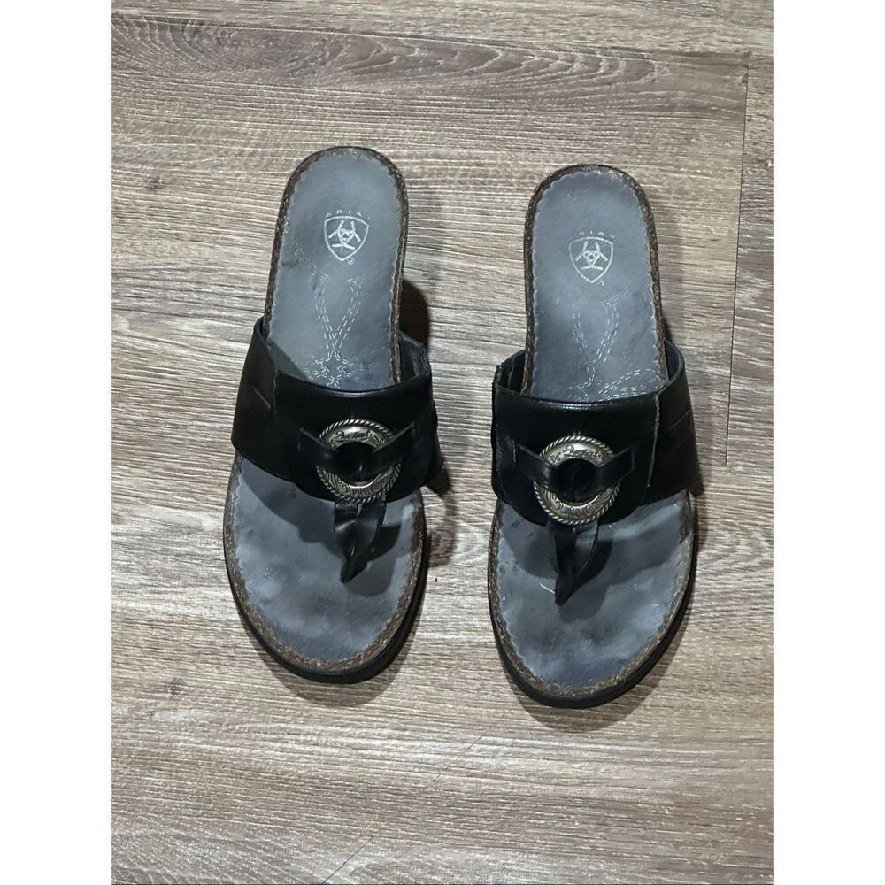 Ariat flare wedge 6.5 black leather sandals heels
